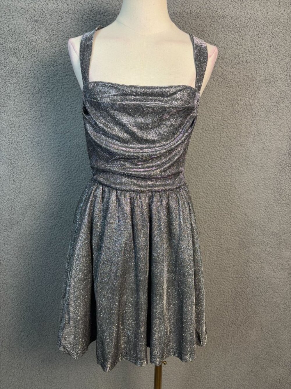 BeryLove Women's Sparkly Prom Cocktail Mini Dress Gray/Silver Size Small NWT's